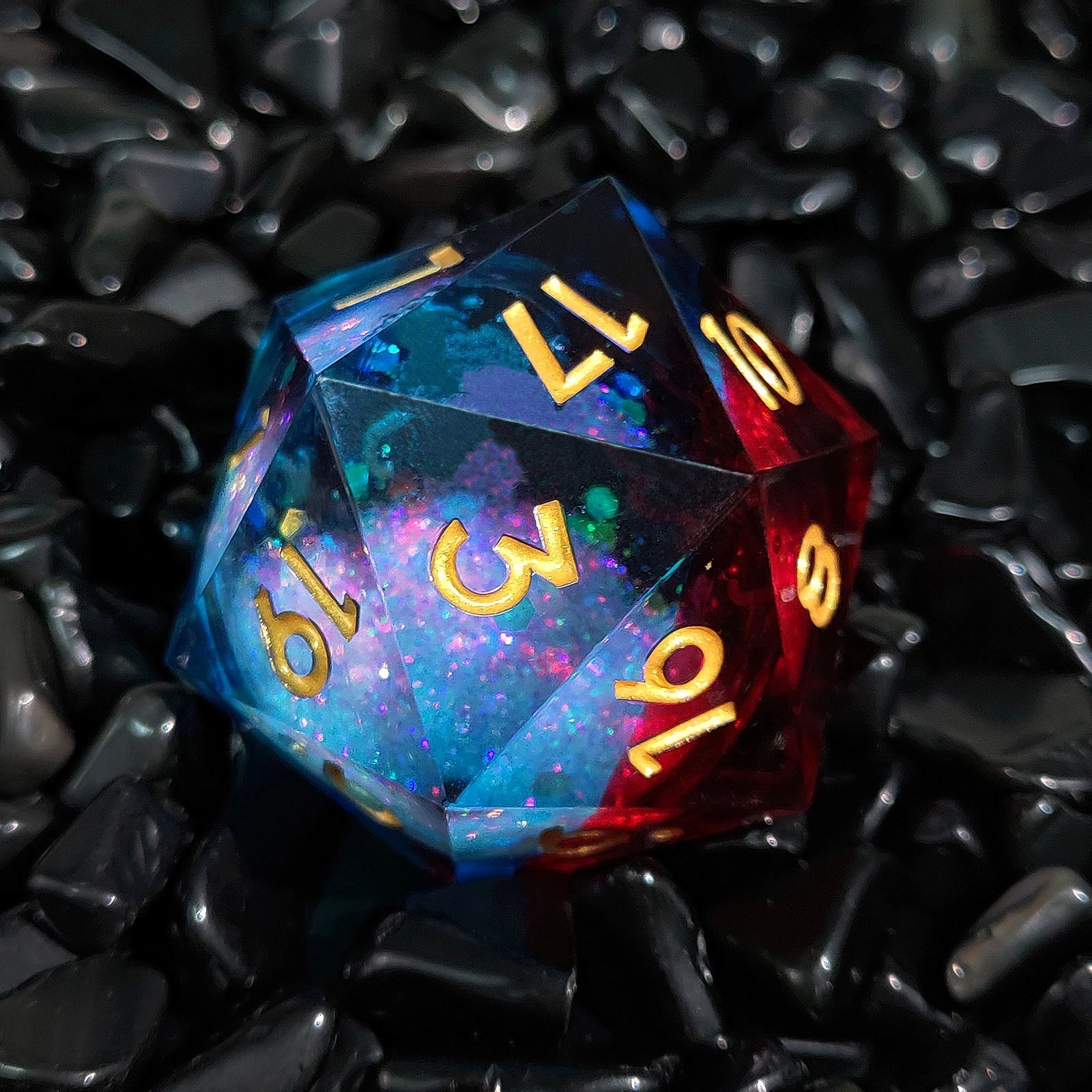 Cosmic Nebula Stardust Liquid Core Sharp-Edged Resin D20 Dice