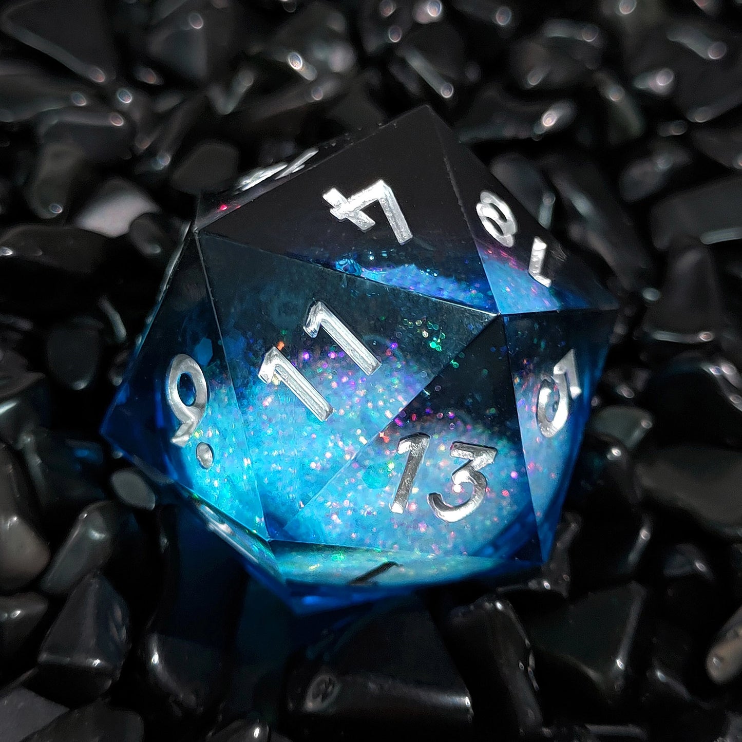 Celestial Abyss Stardust Liquid Core Sharp-Edged Resin D20 Dice