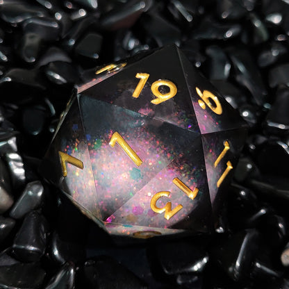 Galactic Stardust Liquid Core Sharp-Edged Resin D20 Dice - pink