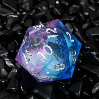 Galactic Stardust Liquid Core Sharp-Edged Resin D20 Dice - blue