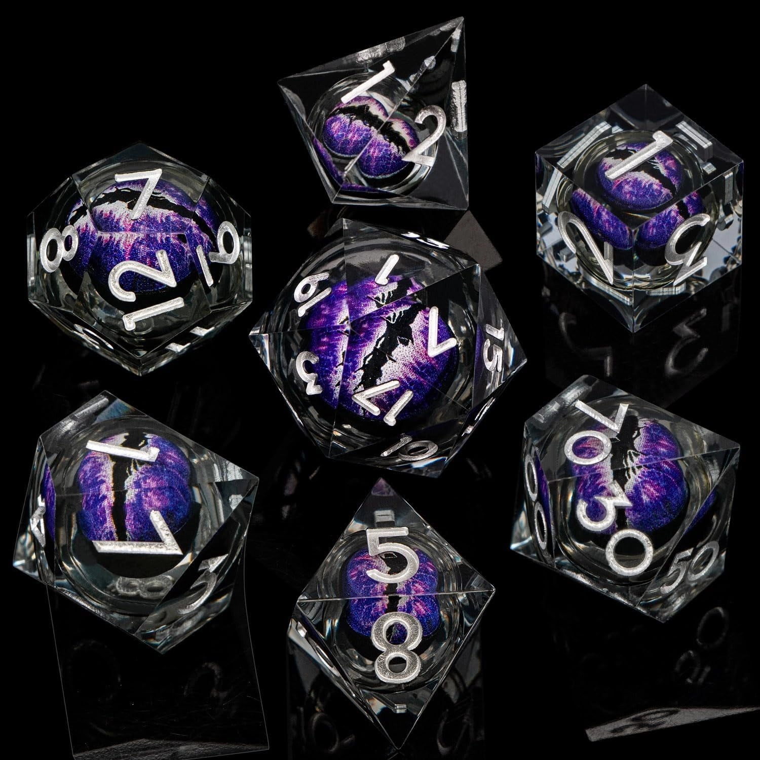 Mystic Amethyst Sharp-Edged Resin Dragon Eye Dice