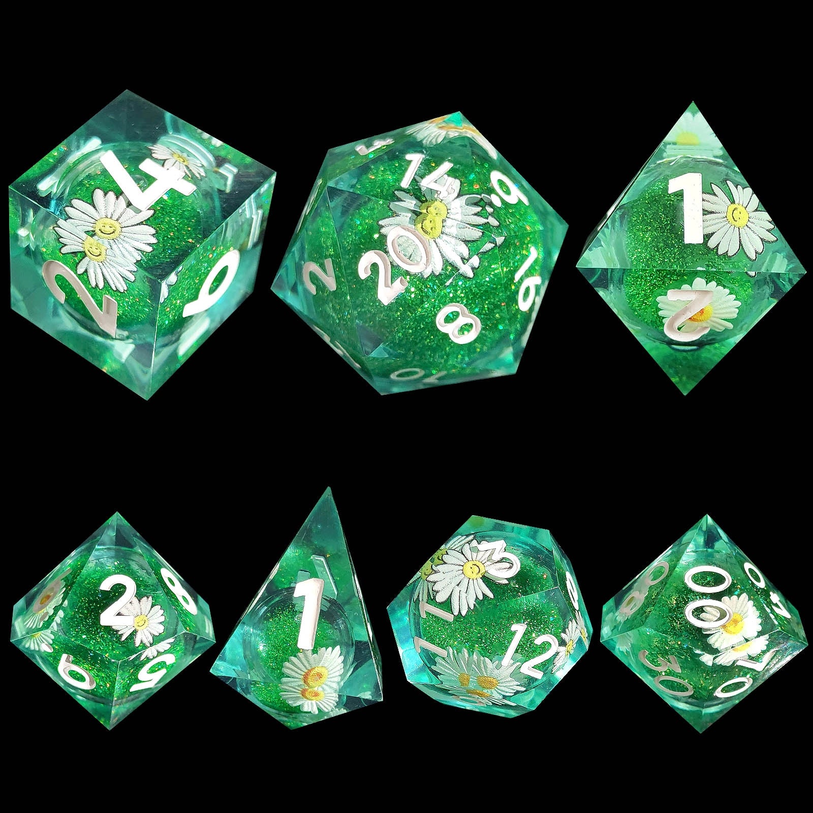 Verdant Blossom Emerald Sand Sharp-Edged Resin Dice Liquid Core Dice-Flower Core Dice