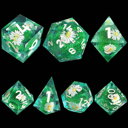 Verdant Blossom Emerald Sand Sharp-Edged Resin Dice Liquid Core Dice-Flower Core Dice